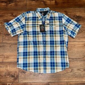 Wrangler Blue and Tan Casual Button Down Shirt -1-33
